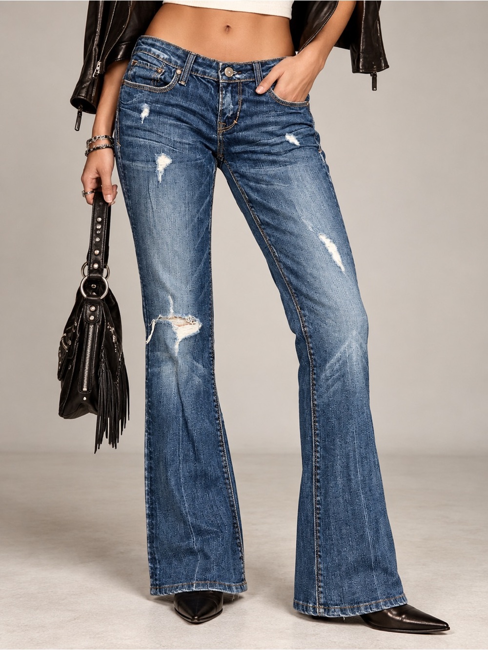 Cult of Individuality Low Rise Bootcut Jeans Distressed Y2K Blue Denim Size 28